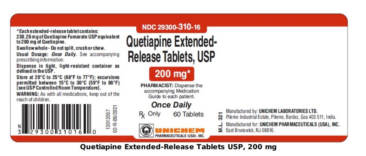 Quetiapine 200mg 60 extended-release tabs